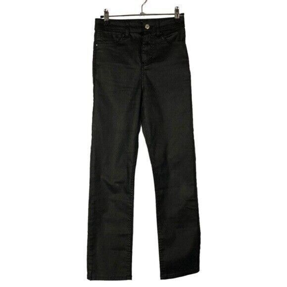 Zara Black High Rise Straight Leg Coated Jeans 2 - Picture 1 of 3